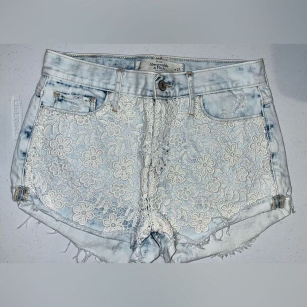 Abercrombie & Fitch LACE front denim jean Shorts Size 27 A&F bleach acid wash